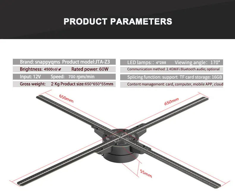 3D-голографический дисплей 52 см поддержка Bluetooth и Wi-Fi внутреннее рекламное