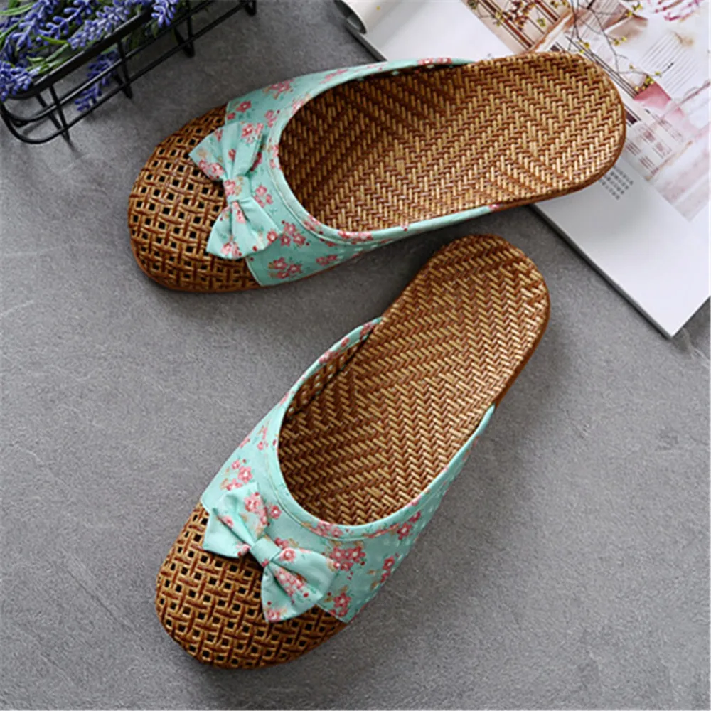 

Shose Women Slippers Summer Beach Flip Flops Breathable Linen Flat Slippers Female Casual Flax Bow Ladies Slippers Sandals Shoes