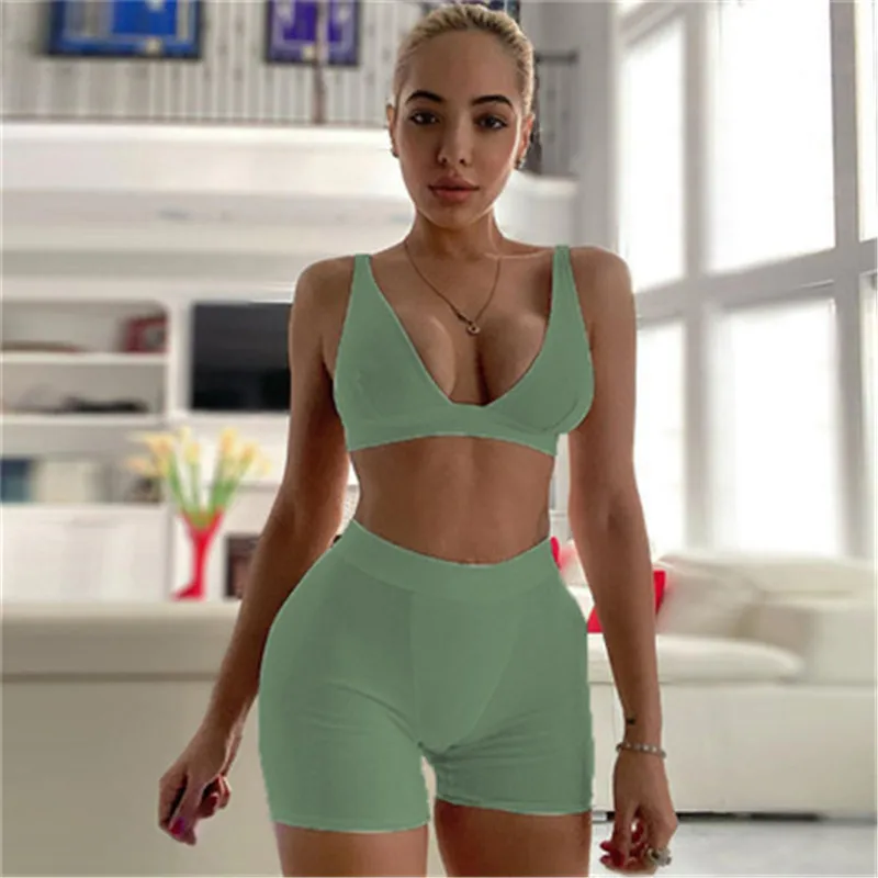 

Fashion Women's Tracksuit Set Woman 2 Pieces Female Clothing 2022 European and American New V-neck Sports Yoga Cotton Suits