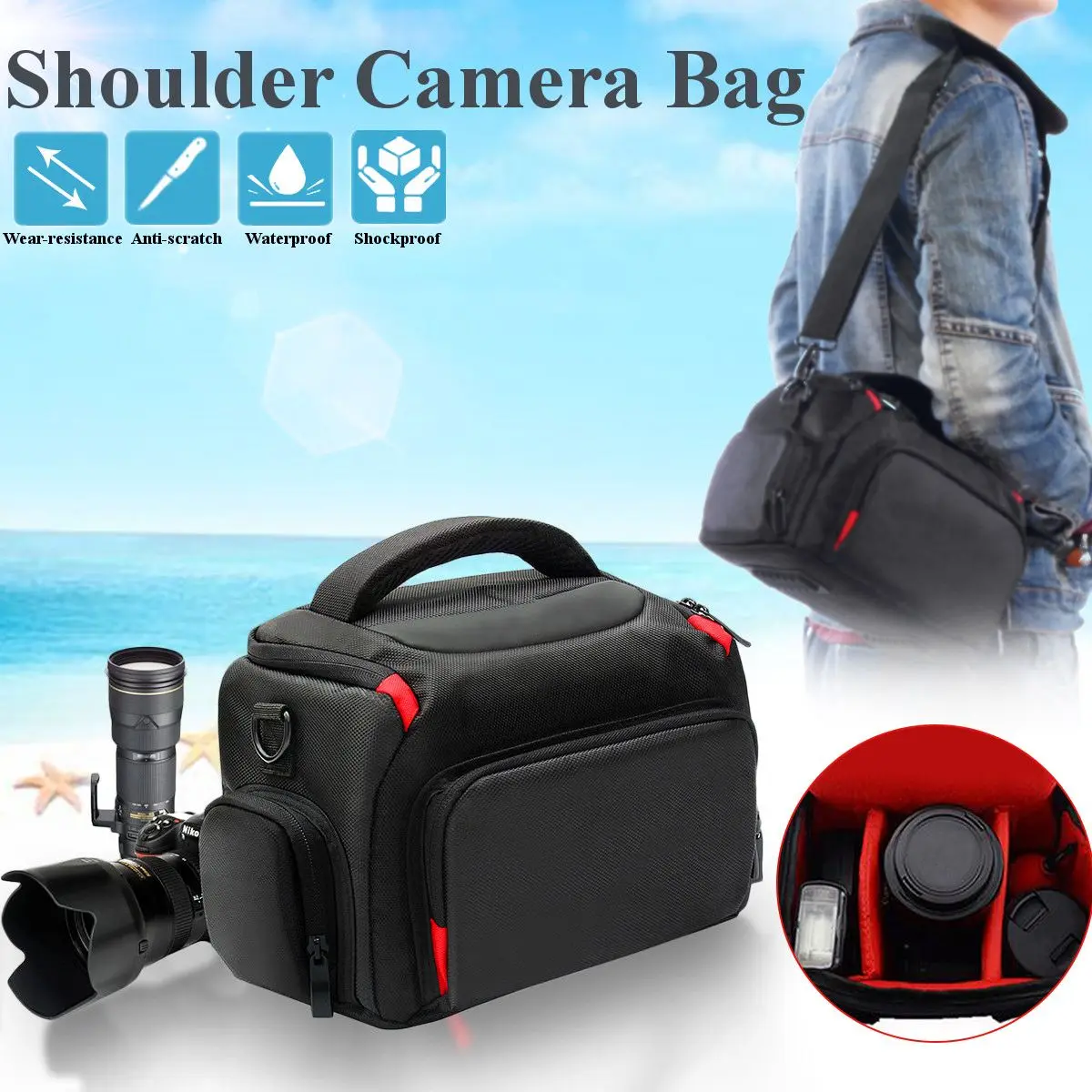 

Waterproof Profession Camera Bag Camera Storage Travel Carry Bag with Rain Cover Strap for DSLR SLR Camera Digital Camera Lens