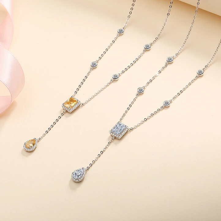 

2CT Real Emerald Cut D Moissanite Necklace For Woman S925 Silver Chains Pear Tear Drop Diamond Pendant Weddng Gifts Fine Jewelry