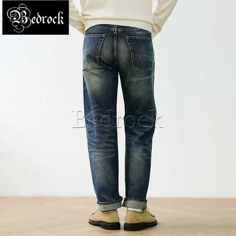 MBBCAR 14.5oz vintage hand worn stone washed selvedge denim cattle jeans men heavy 100 cotton indigo raw denim straight pants