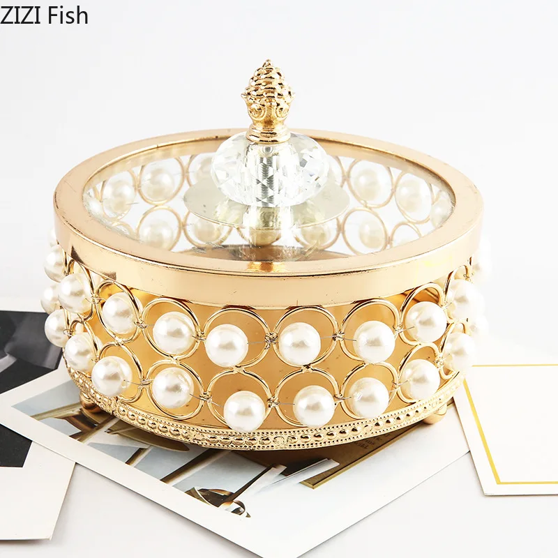 

Gold Plated Pearls Storage Jars and Lid Dressing Table Ring Jewelry Box Cosmetic Jar Hollow Out Crafts Candy Pots Aroma Can