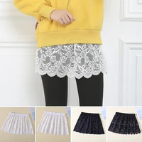 adjustable women eyelash floral lace shirt extender layered faux top hem lower sweep mini skirt half slip splitting underskirts