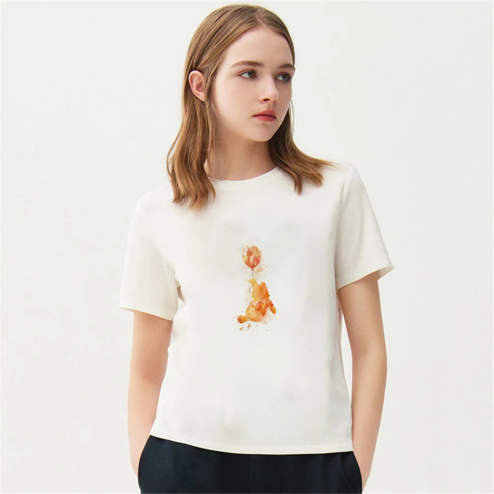 

2022 Disney Women Tshirt Winnie The Pooh Cartoon Graphic Base T-Shirts Summer Female White Short Sleeve O-Neck Soft Casual