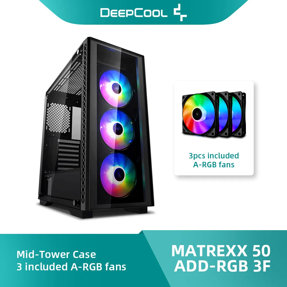

DeepCool MATREXX 50 Mid Tower Computer Case Fluid DIY Cooling 7 Slots PC Chassis with 3pcs A-RGB Fans Châssis d'ordinateur