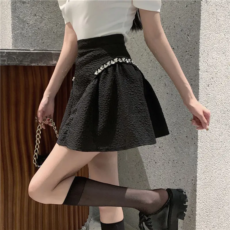 

Mini Skirt with Rhinestone 2023 woman y2k skirts with inside short women stylish fashion korean clothing summer sexy high waist