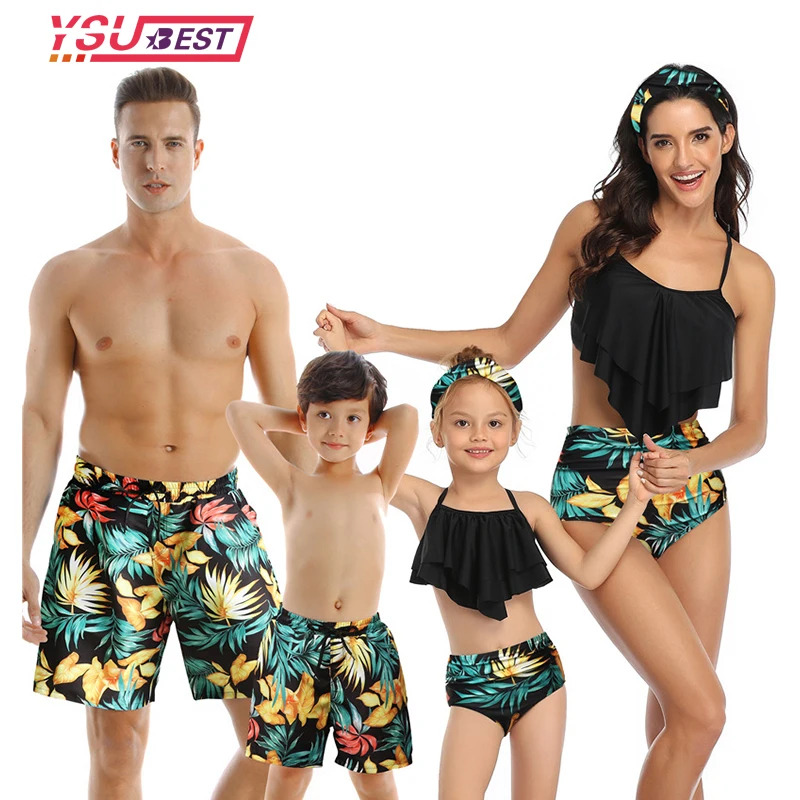 

2022 Family Matching Swimwear Women Swimsuit Mother Daughter Bikini Son Girls Bathing Swim Suit Men Dad Son Beach Shorts