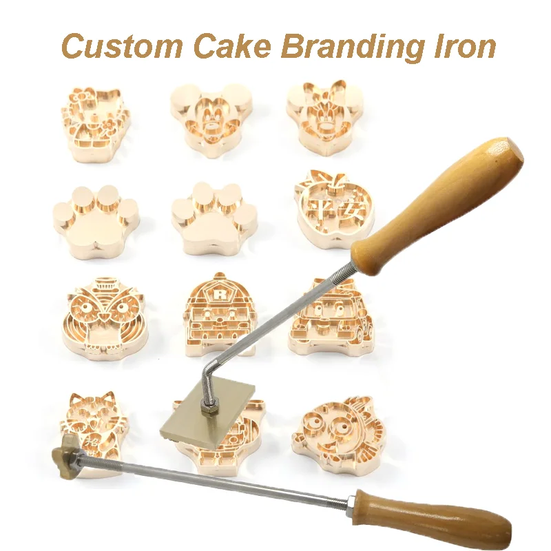 Custom Logo Cake Burger Branding Iron Brass Stamp Leather Wood Pie Peer Hot Stamping Tool Heat Stamps Pressing Embossing Craft
