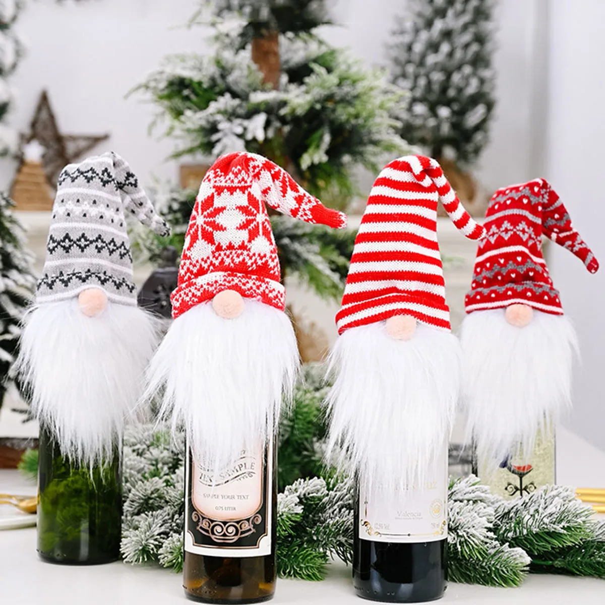 

1 шт., Вязаный рождественский чехол для винной бутылки гном, праздничный Декор для дома, рождественские принадлежности