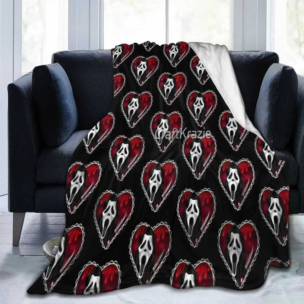 

Ghostface Heart Blanket, Facecloth Blanket Retro ValentineS Day Birthday Gift Customizable