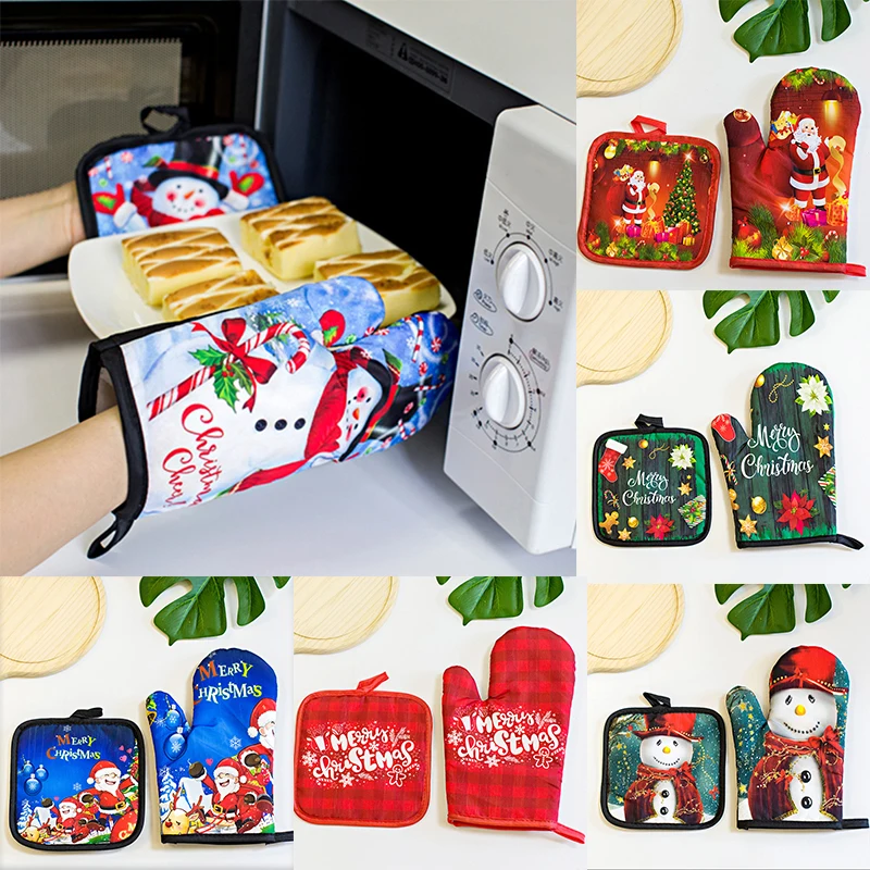 

Heat Insulation Pads Heat Insulation Gloves Printed Oven Gloves Christmas Heat Insulation Gloves Cute Cartoon Kitchen Supplies