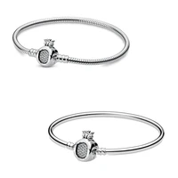 authentic 925 sterling silver moments crown o with crystal clasp bracelet bangle fit bead charm diy fashion jewelry