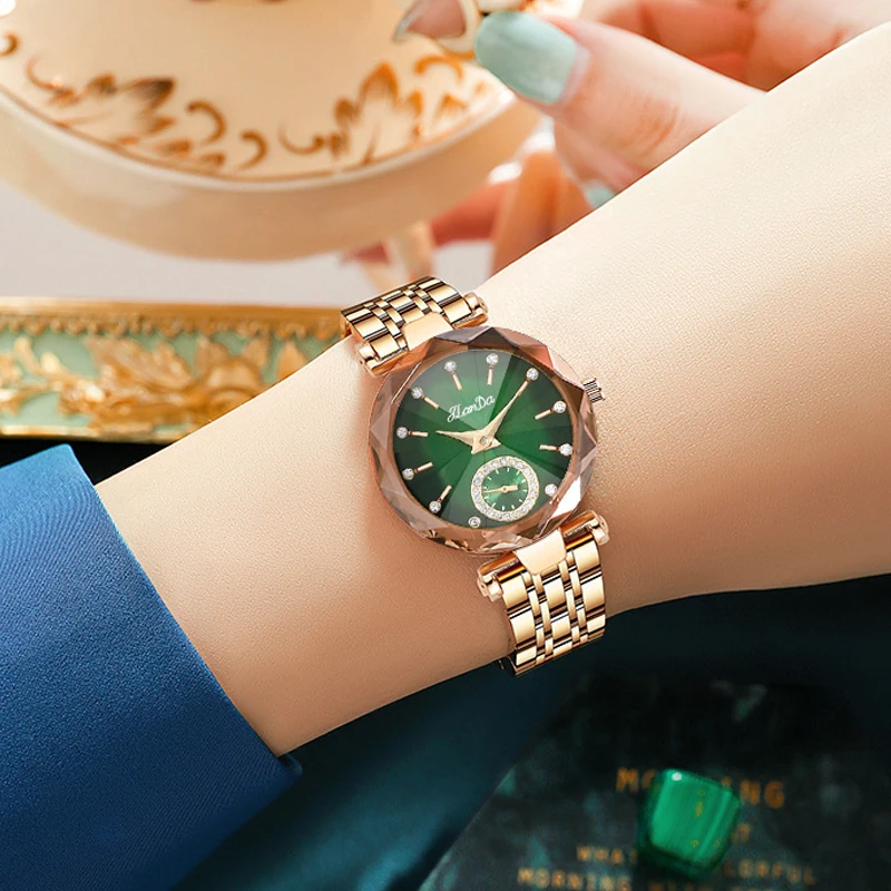 JLANDA Fashion New Luxury Ladies Rose Blue Dial Exquisite Atmosphere Quartz Watch Stainless Steel Strap Waterproof Watches