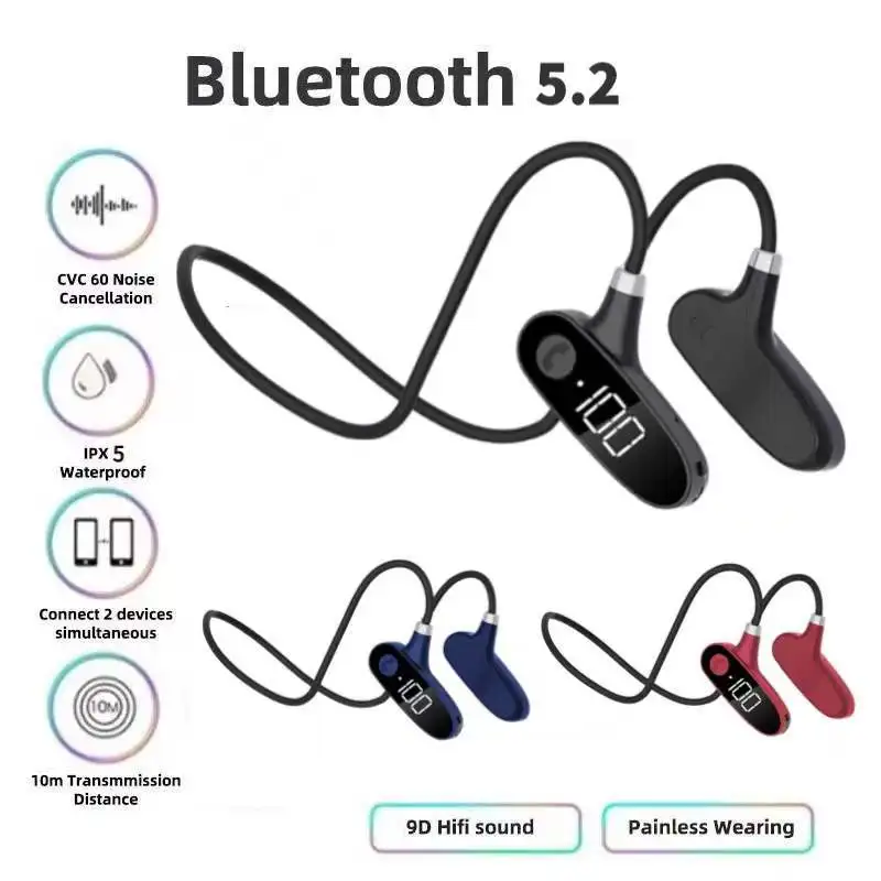 

2022 Bone conduction bluetooth earphone Wireless Touch Control Stereo Music HiFi Music With HD Mic Power display for xiaomi
