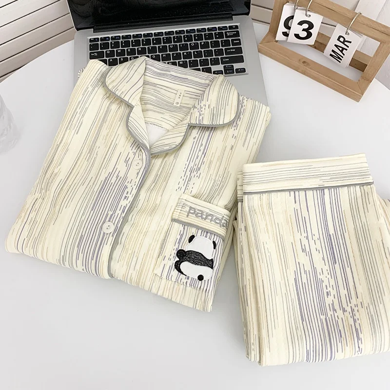 Женская пижама в стиле панды осенне-зимняя утепленная хлопковая прослойная