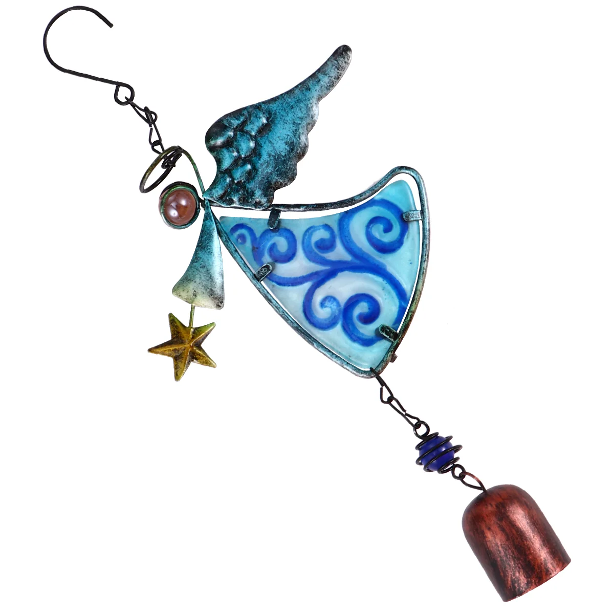 

Wind Chimes Hanging Charm Bell Painted Outdoor Metal Iron Wrought Tube Windbell Decorative Chime Ornaments Garden Glass Angel