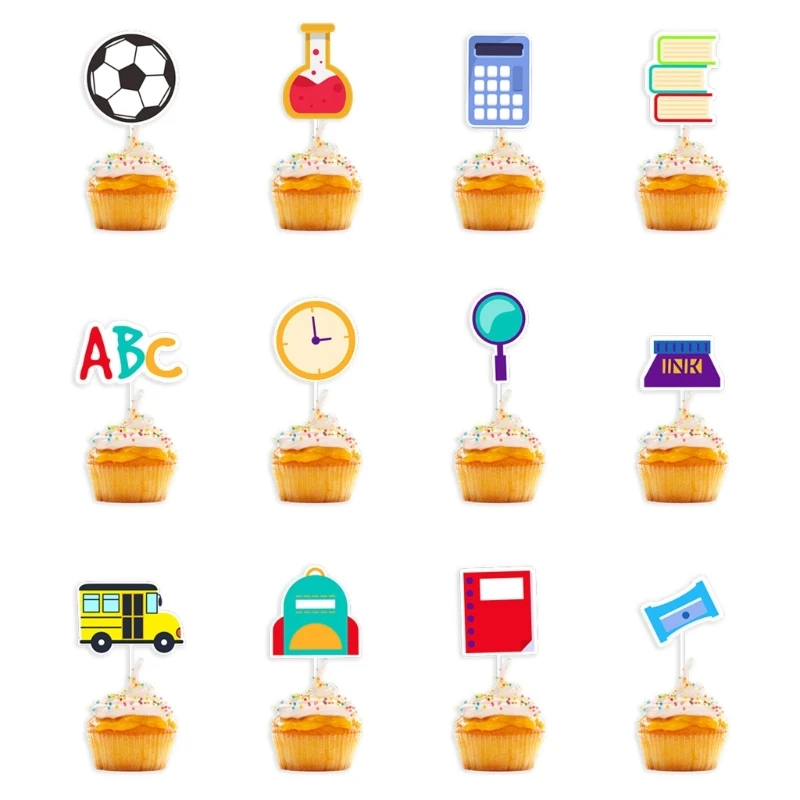 

Q1JB Rainbow School themed Cupcake Decorations Pack of 12 Household Supplies