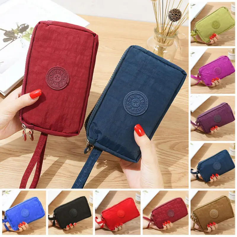 High Quality Women 3 Layer Canvas Handbag Lady Solid Zipper Wallet Coin Purse Card Key Holder Phone Bag Gift
