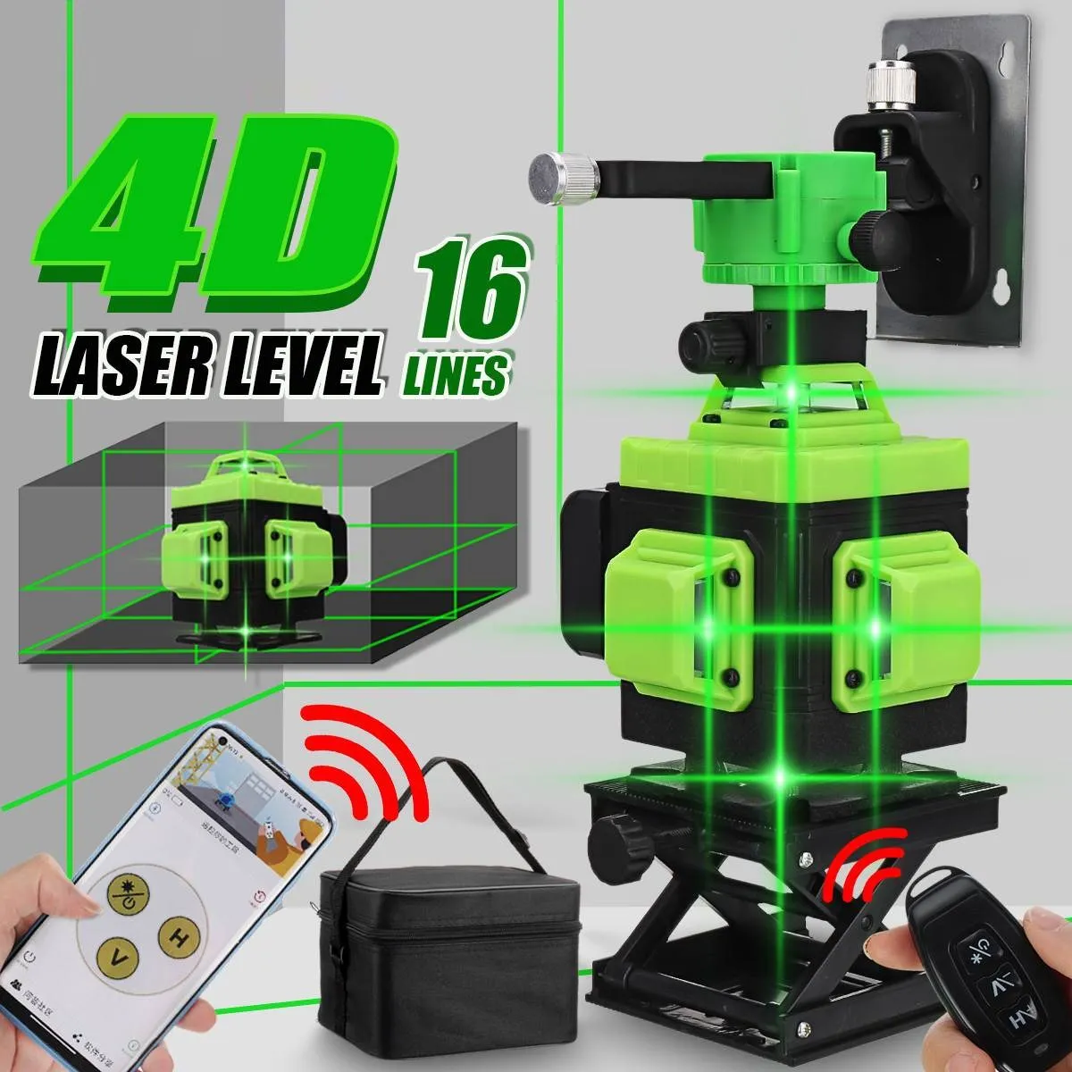 FASGet APP Control 16 Lines 4D Laser Level SelfLeveling 360 Horizontal And Vertical Cross Super Powerful Green Light Laser Level