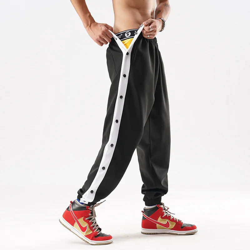 

With Pockets Men Basketball Masculinas Casual Splicing 2022 New Clothing Away Roupas Training Tear Button Sweatpants Pants Pants