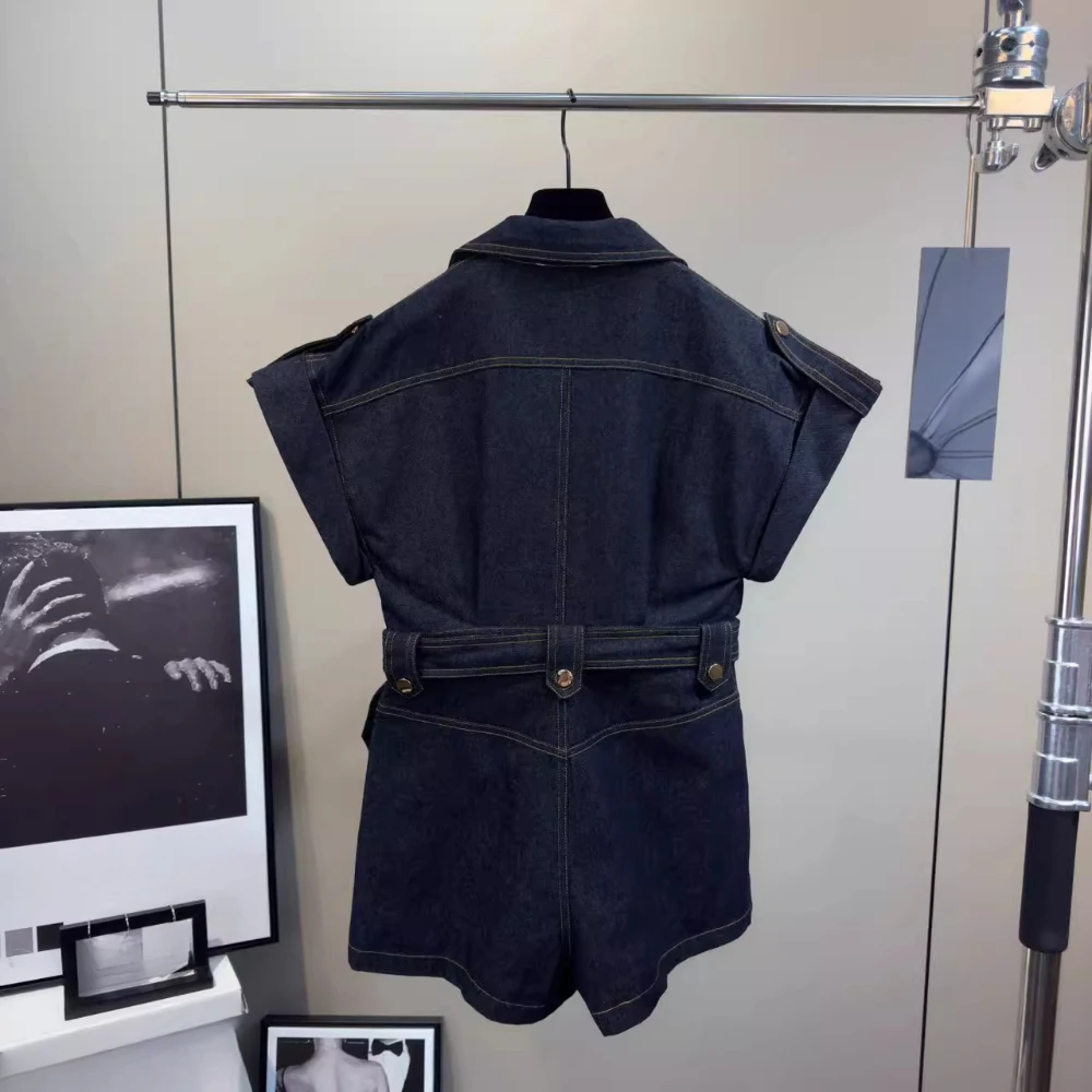 VGH Ретро английский стиль джинсовые комбинезоны для женщин с лацканами и