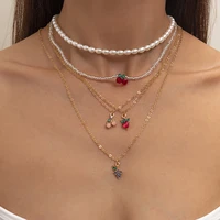 new pearl necklace for women girls french retro fruit pendant clavicle chain fashion jewelry double layer necklaces party gifts