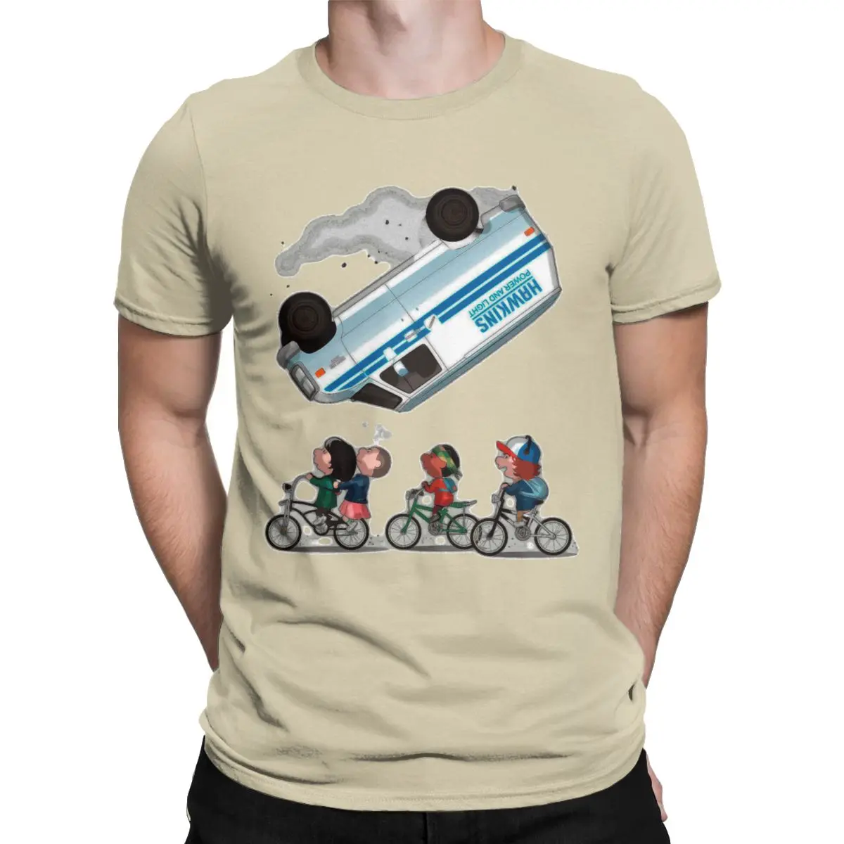 

Stranger Car Flip T Shirt Men Cotton Funny T-Shirt Round Collar Things Tee Shirt Short Sleeve Clothing Unique