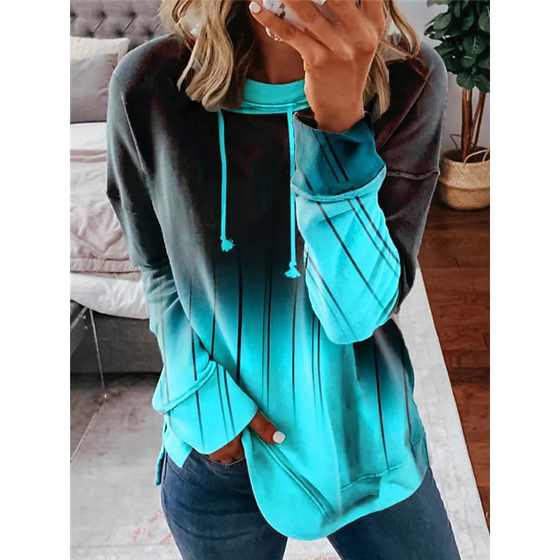 

Women's Sweatshirt Gradient Print Casual Daily Sports 3D Print Sportswear Casual Hoodies Sweatshirts Loose Light Blue