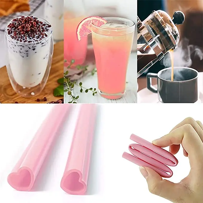 

4pcs Heart Shaped Pink Straws Disposable Drinking Cute Straw Silicone Straws Birthday Party for kids