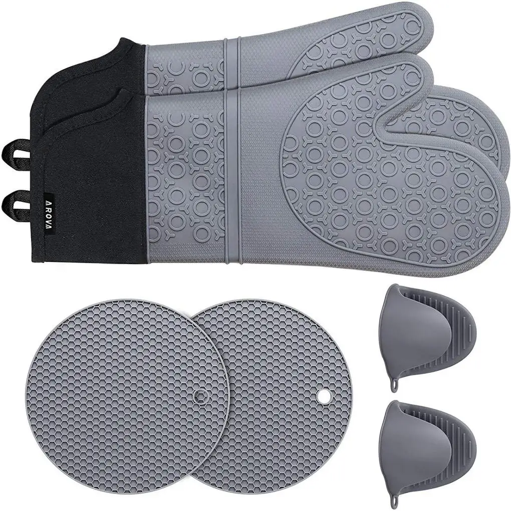 

6 шт./компл., перчатки для микроволновой печи, Нескользящие перчатки, прихватки, коврик для барбекю, изоляционные перчатки, перчатки для горя...