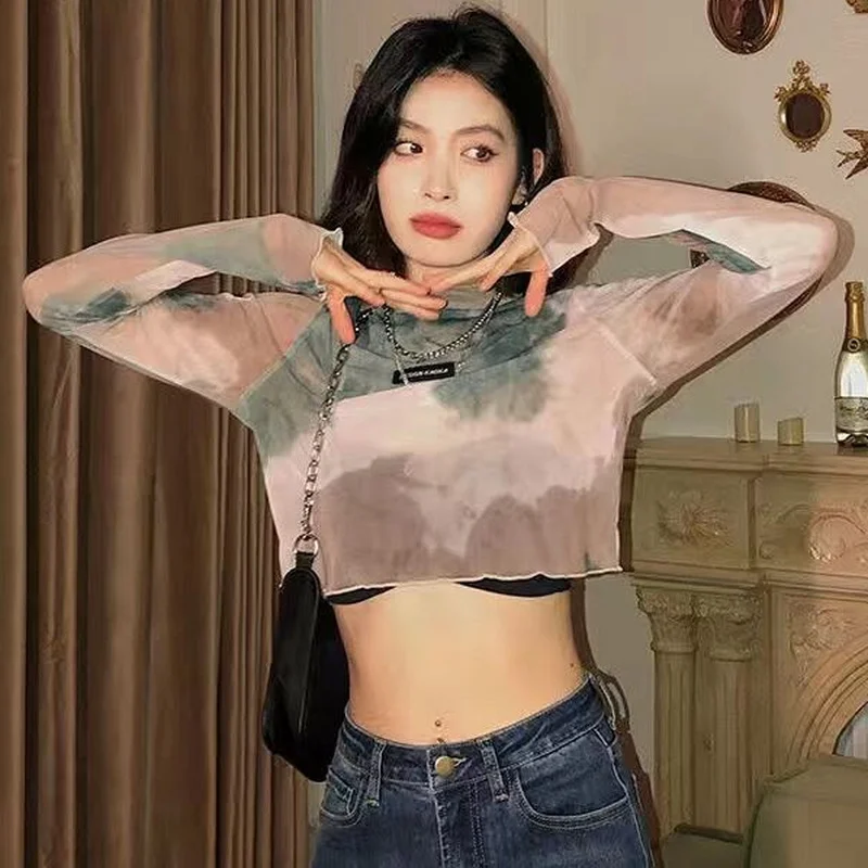 

Модная сексуальная прозрачная рубашка, 6 цветов, Новая женская сетчатая прозрачная блузка, прозрачная блузка с длинным рукавом, блузы