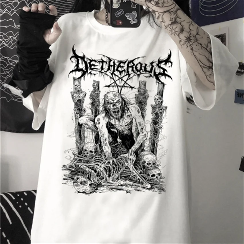 

Men's summer fashion skull ribs printed Japanese and Korean short sleeve hip hop cartoon T shirt loose men's and women's street