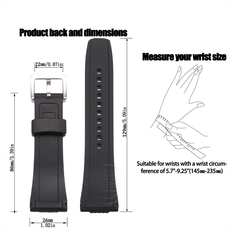 Watch Accessories Suitable For Seiko SPC007 SRH006 Black Silicone Sport Waterproof Wristband 26mm Men's Rubber Watch Strap