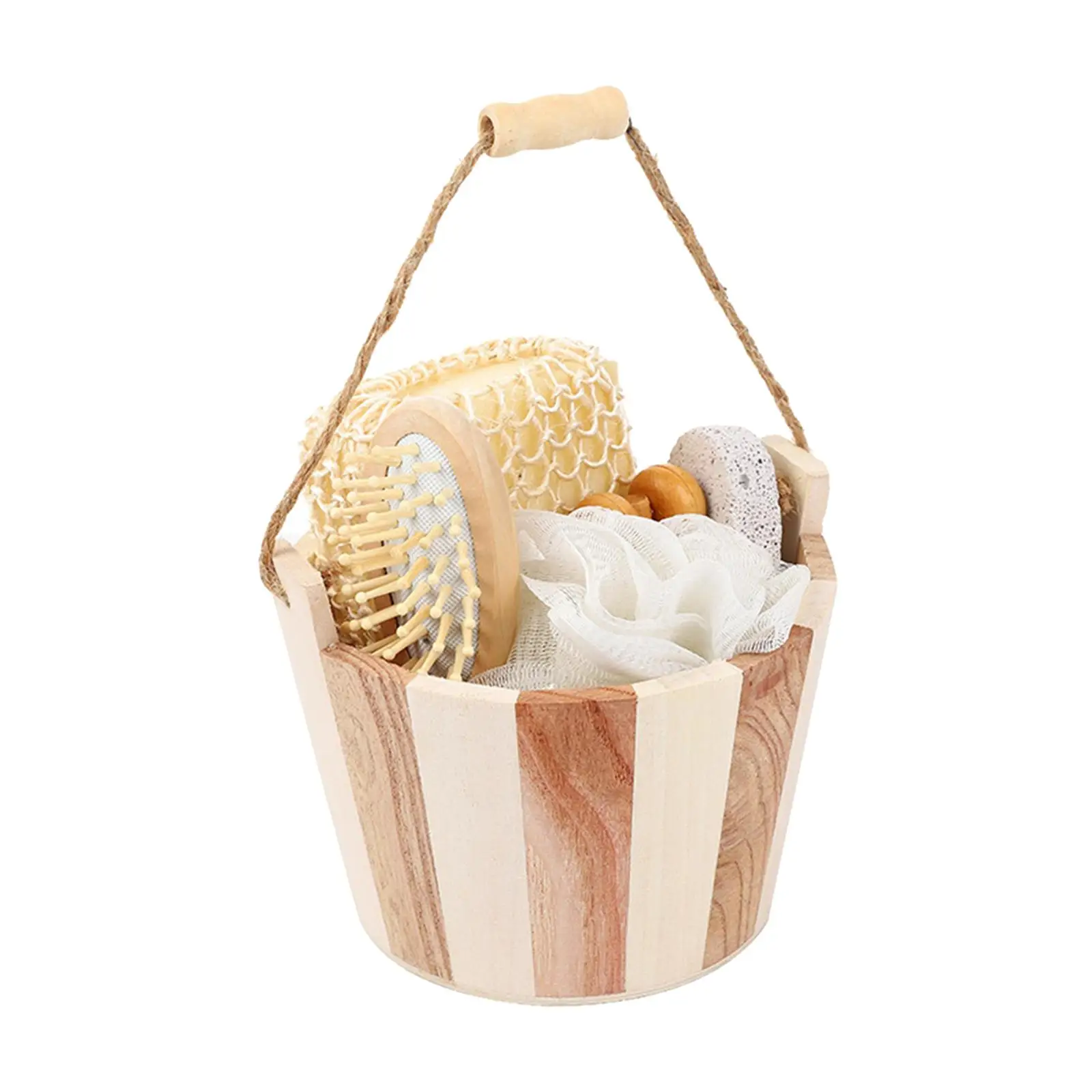 Portable Body Brush Set Wooden Bucket Pumice Stone Facial  for Girls images - 6