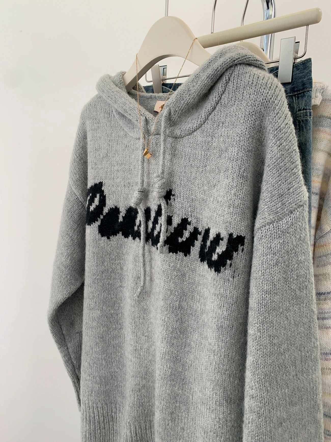 Gray Hood Pullover Sweater Women Autumn and Winter Soft Glutinous Idle Sle Thickened Knit Hoodie Outerwear Top