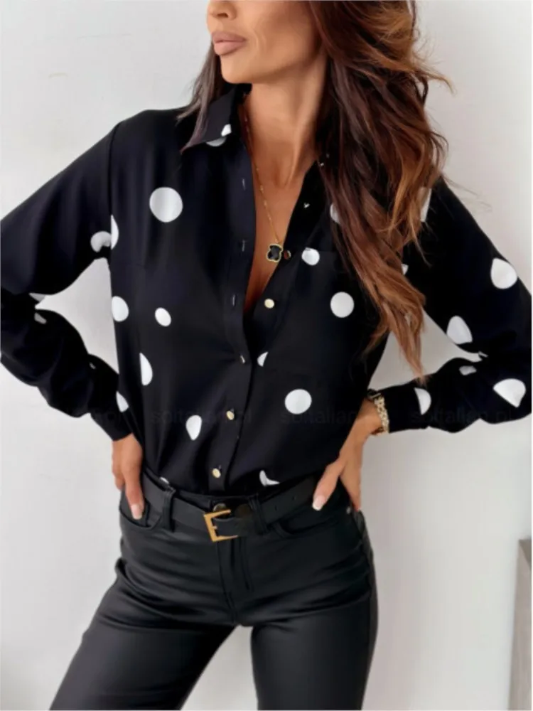 

Fashion Polka-dot Shirt Women's Autumn Long Sleeve Print Single-breasted Lapel Blouses And Tops Casual Office Lady Shirts