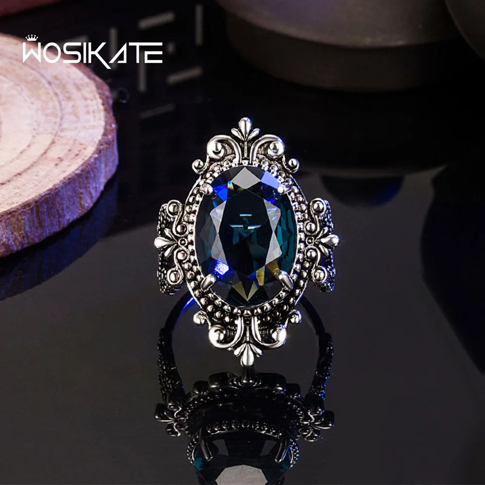 

WOSIKATE Vintage 925 Silver Ring For Women Silver Jewelry Oval Sapphire Gemstones Female Wedding Band Fine Jewellery Party Gifts