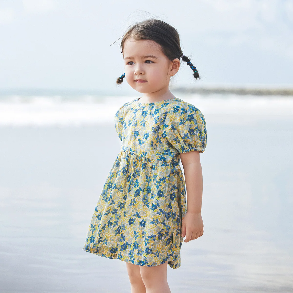 

New High-end Cute Girls Baby Summer Clothes 100% Cotton Floral Prints Short Puff Sleeve Kids Princess Beach Dresses