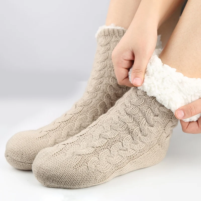 3pcs Plush Anti-Skid Thickening Keep Warm Glue Dot Socks Winter Breathable Women Floor Socks Women'S Hot Socks In Winter