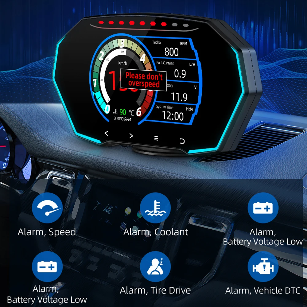 

Multifunction Auto HUD OBD2 GPS Head Up Display Smart Gauge Car Electronics Speedometer Security Alarm Water Oil Temp Overspeed