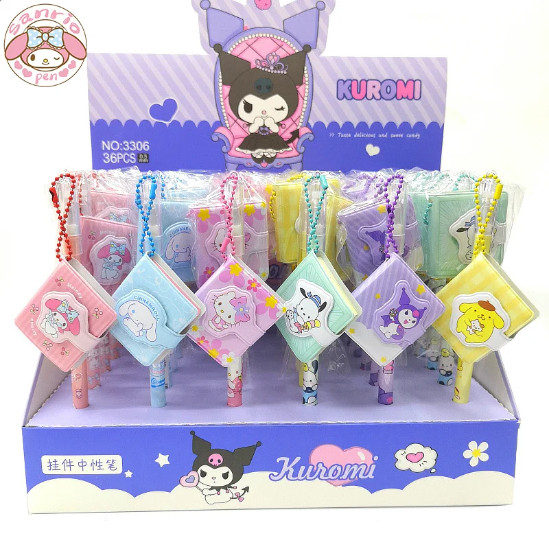 

New Sanrio Gel Pen 18/36pcs Mini Note Book Pendant Pochacco Melody Cinnamonroll Cartoon Cute Student Writing Stationery Gift Pen