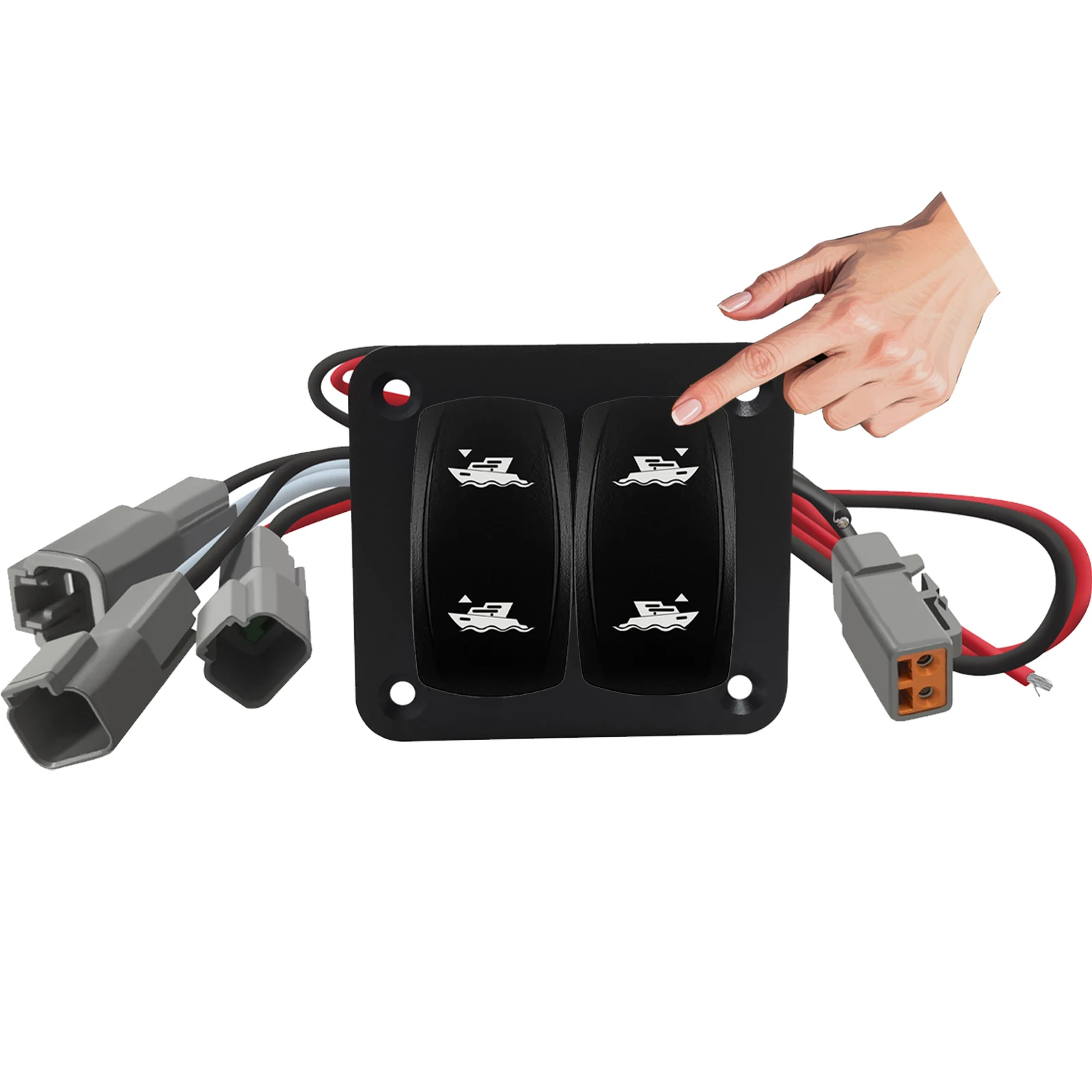 

Светодиодные вкладки, двойной кулисный переключатель, 12-24 В, 20 А, водонепроницаемый, IP67, мгновенный тумблер, морской переключатель, панель, подсветка, комплект жгутов проводов