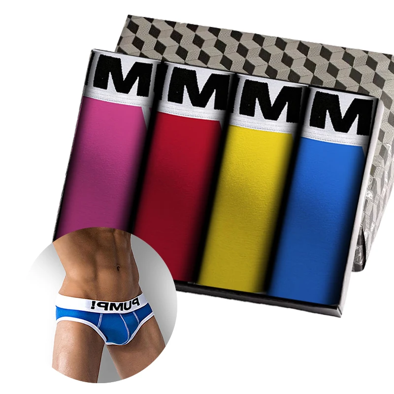 

4Pcs Hip Raise Sexy Man Underwear Brief Men Underpants Sissy Cotton Slip Gay Panties Jockstrap Men's Briefs Calzoncillos