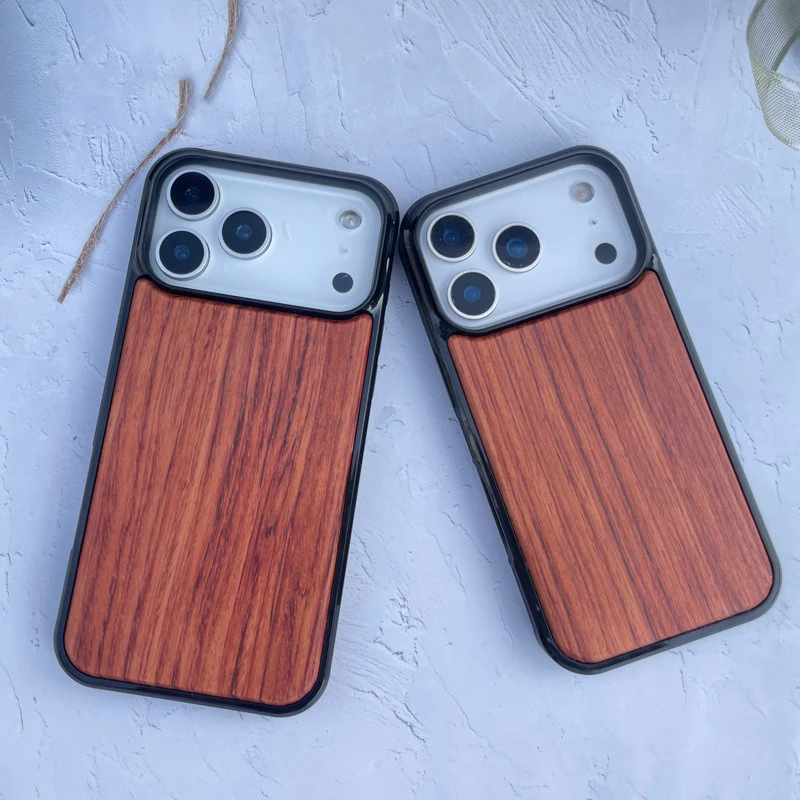 Фото Деревянный чехол для iPhone 17 Pro Max 17 Air 17Pro, чехол из бамбукового ореха, мягкий бампер, настоящая деревянная задняя часть, противоударный противоскользящий чехол №1