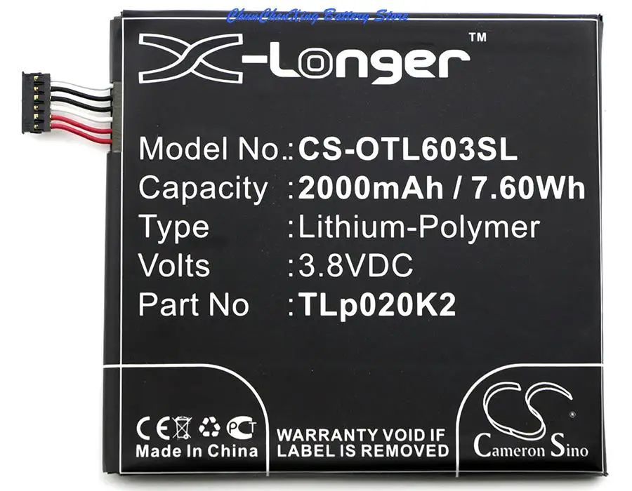 Аккумулятор Cameron Sino 2000 мАч TLp020K2 для Alcatel One Touch Idol 3 4.7 OT-6039 6039H 6039J 6039K 6039S 6039Y