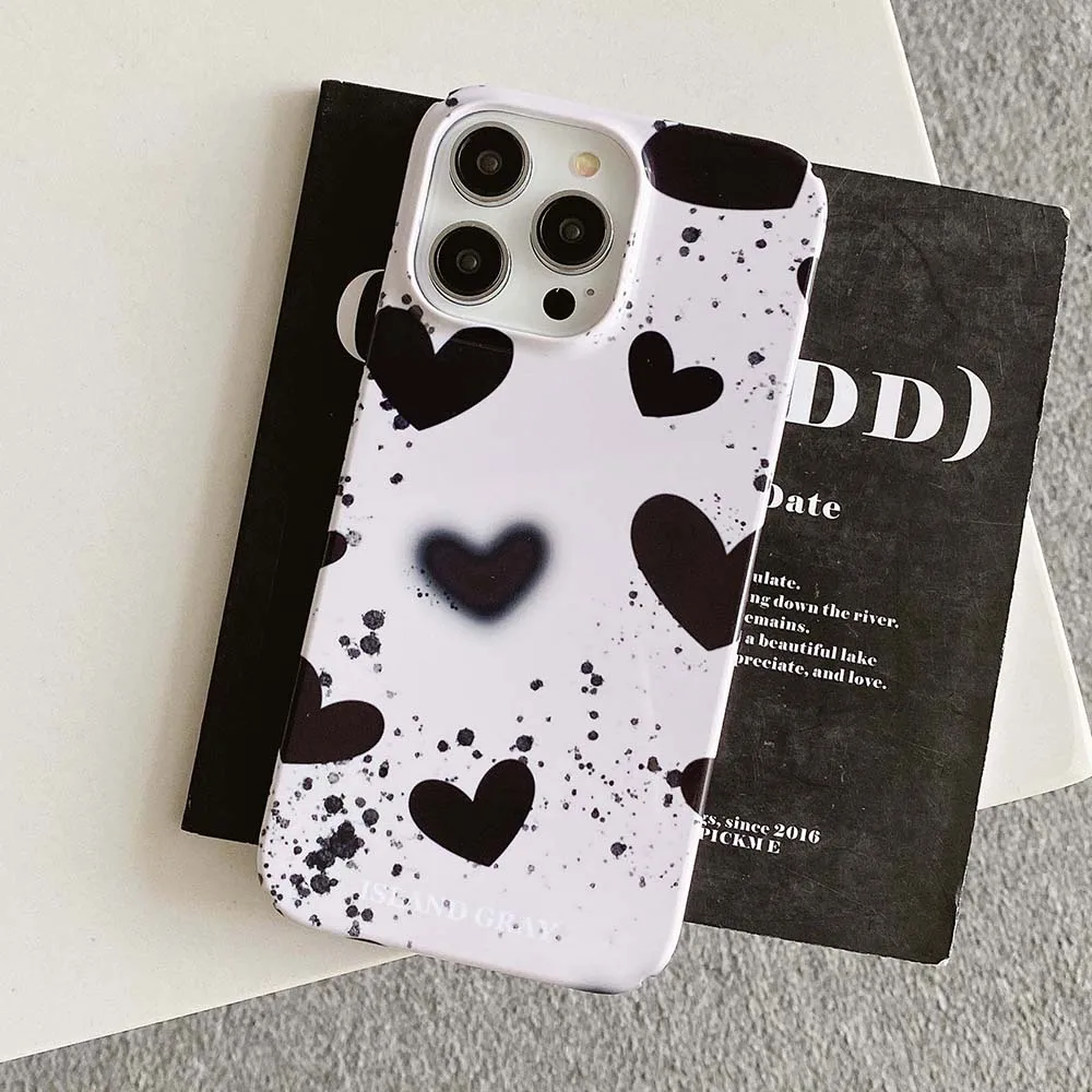 Film Pattern Love Heart Case For iPhone 14 13 12 11 Pro Max Film PC Hard Cover Skin