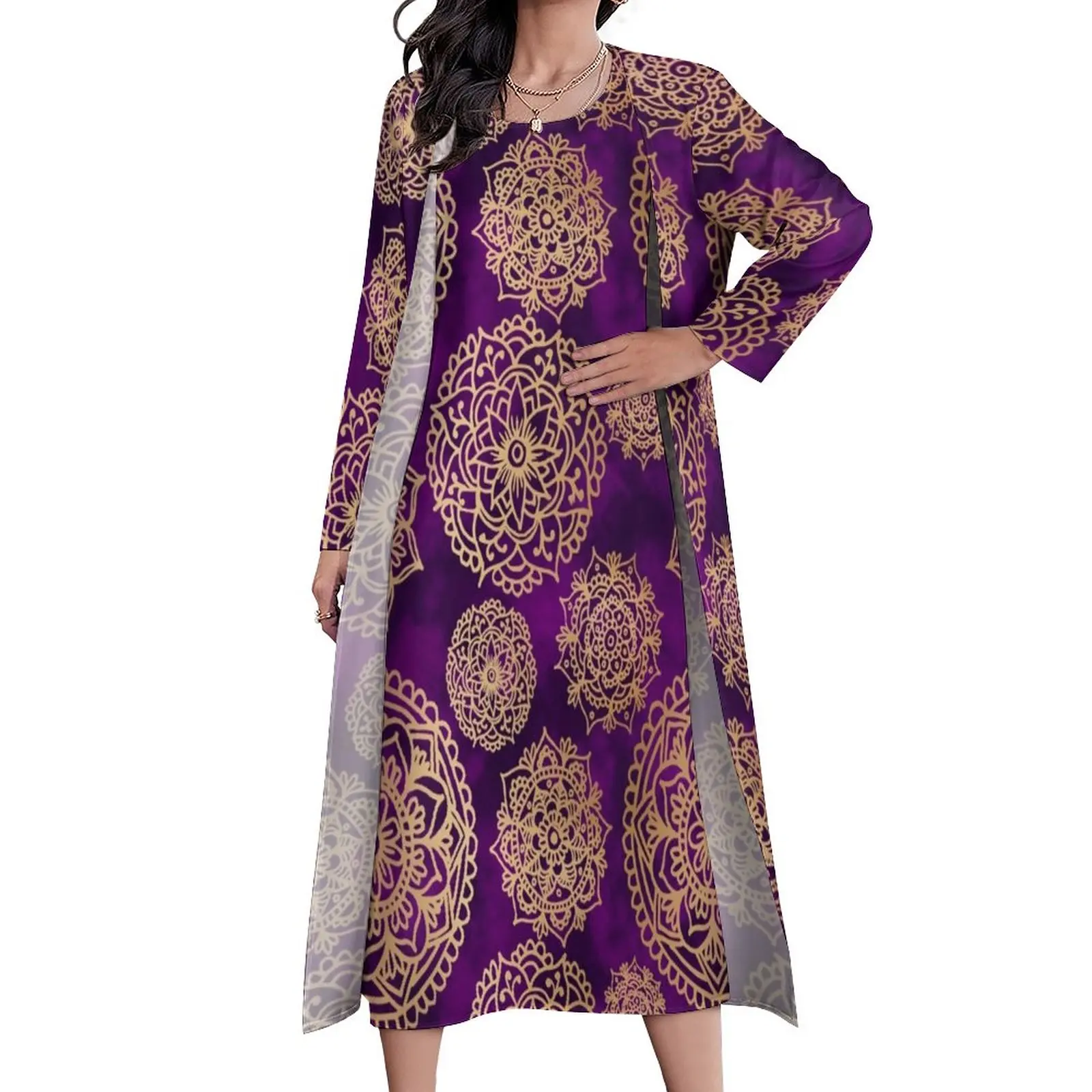 

Женское винтажное платье в стиле бохо, фиолетовое длинное пляжное платье с винтажным принтом, размер 4XL, 5XL, на весну