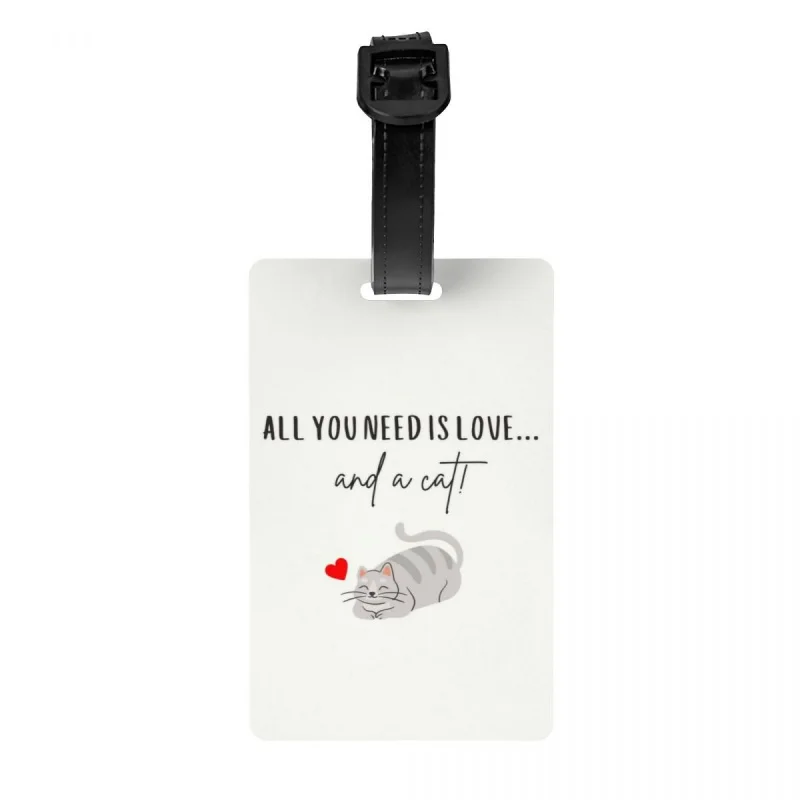 

All You Need Is Love And A Cat Luggage Tag Gray Tabby Suitcase Baggage Privacy Cover ID Label