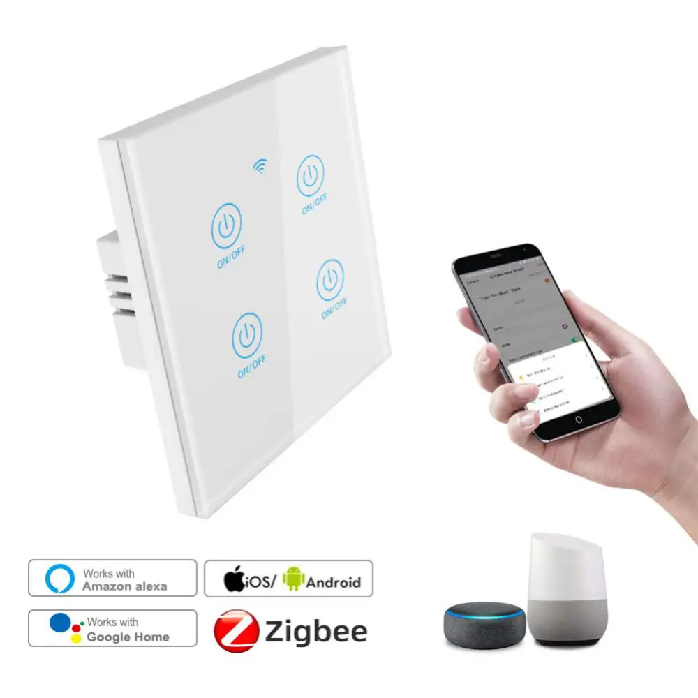 

Smart Touch Switch Timing Diy Smart Home 4-way Panel Tuya Remote Control Work With Alexa Google Home Zigbee Scene Switch